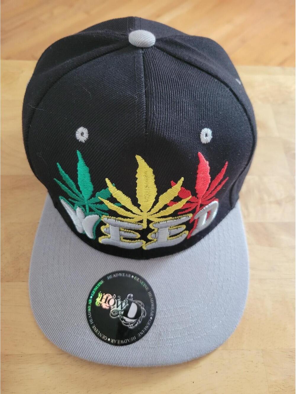 3D Embroidered Marijuana Leaf Snapback Hat Adjustable Trucker Cap Black